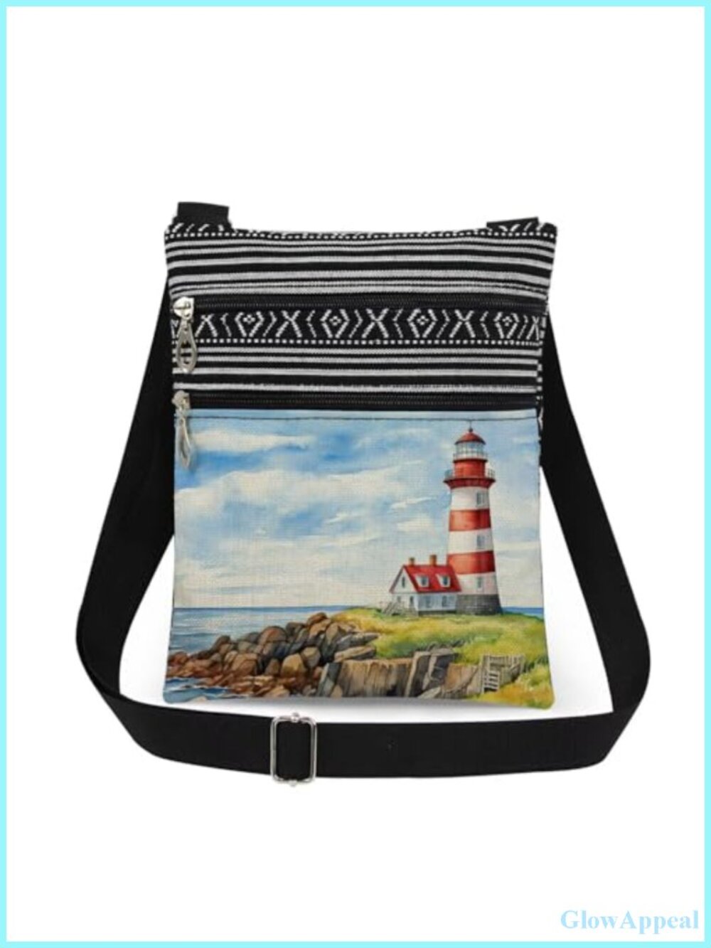 Lighthouse Print Polyester Crossbody Bag Adjustable Strap Travel Purse